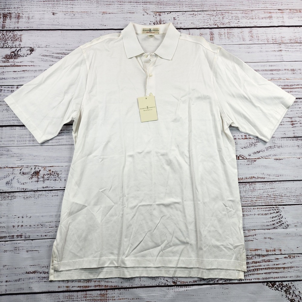 Fairway & Greene Solid Lisle Golf Polo Shirt Mens Large White Cotton NWT